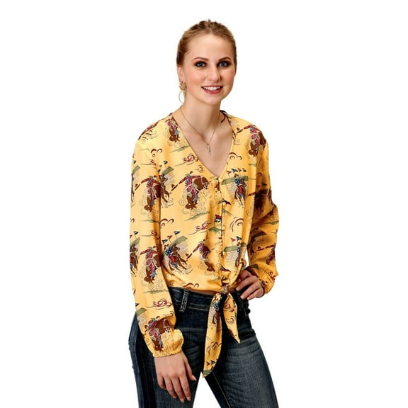 Roper Western Shirt Womens L/S Retro M Yellow 03-050-0590-6056 YE