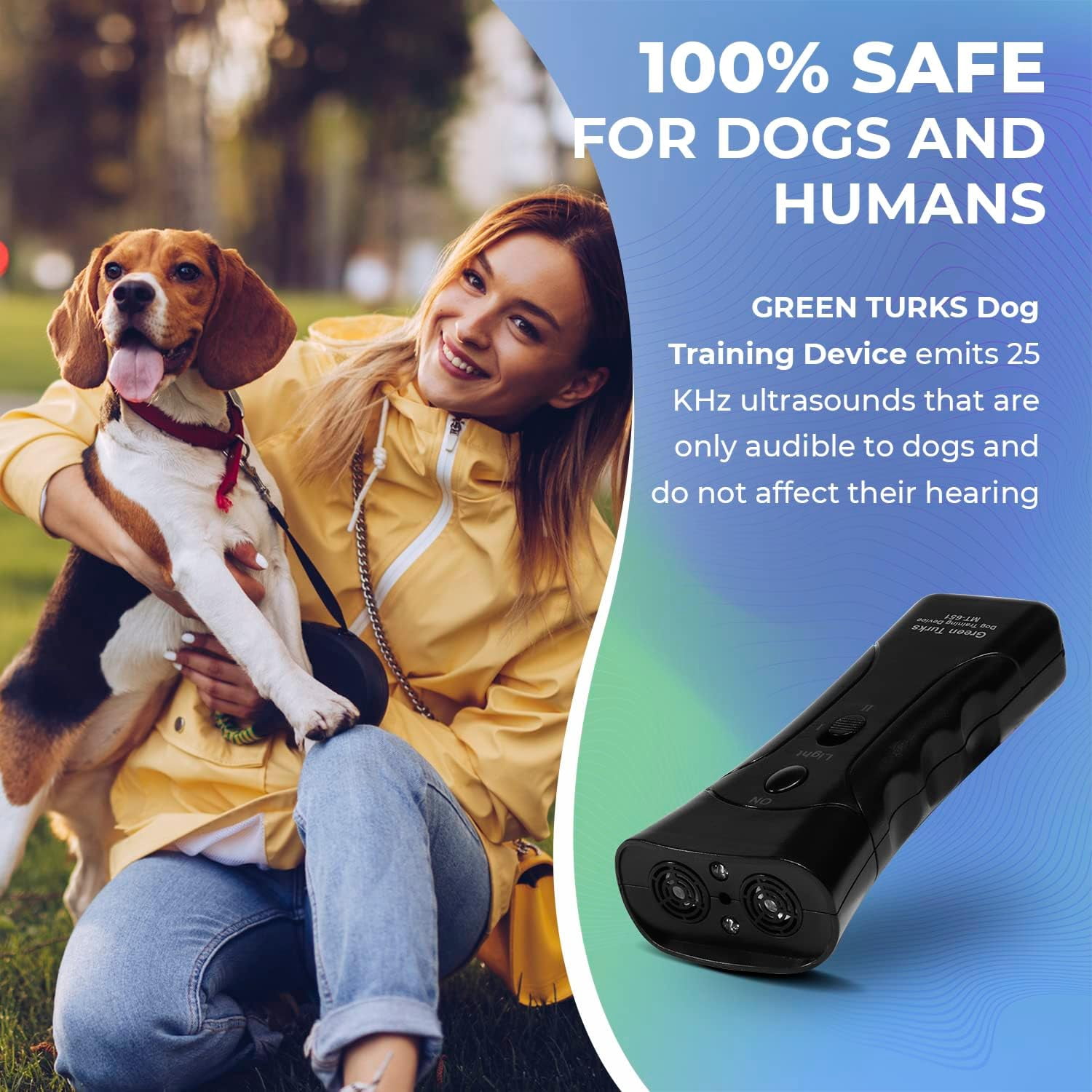 Petgentle Handheld Dog Bark Deterrent - Ultrasonic Anti Barking Device with LED, Safe Dog Training Tool, Bark Collar Alternative, Stop Barking Indoors & Outdoors Up to 50 ft Range