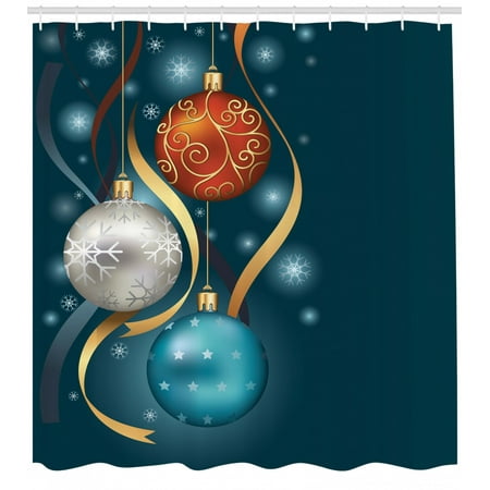 Christmas Shower Curtain Vivid Classical Baubles With Ribbons And