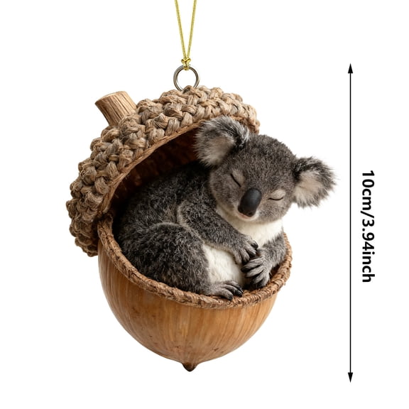 Kumdkd Forest Animal Christmas Ornaments Set, 4 inch Acrylic Woodland Creature Decor with Sleeping Fox, Owl, Deer, Bunny, Hedgehog in Hazelnut, Nature Themed Tree Decorations for Holiday