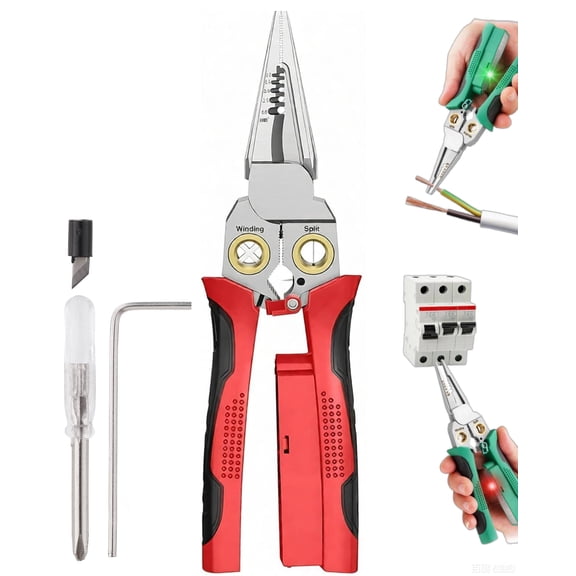 8 In 1 Wire Stripper with Voltage Tester, Wire Strippers/Crimper with Plier, Cutters, Splitting(12V-250V), Wire Stripping Tools for 10-18 AWG for Professional Electrician & DIY Tool