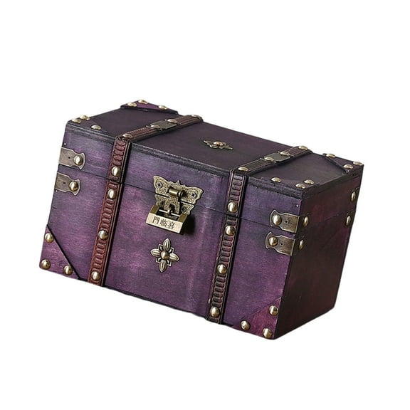 Vintage Style Metal Trimmed Wooden Box Violets Secure Storage Organiser