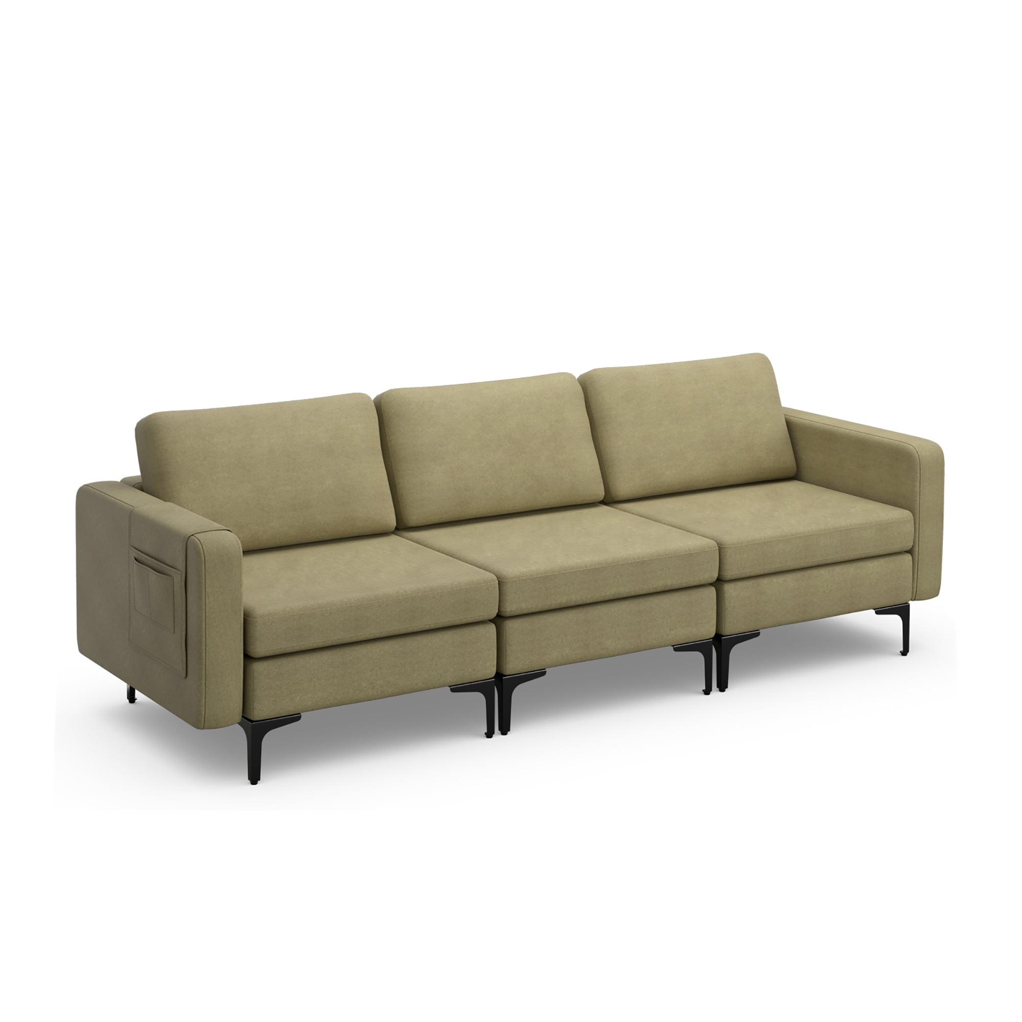 Costway Canapé Modulaire Moderne 3 Places avec Pochette de Rangement Latérale et Pied en Métal Vert