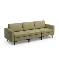 Costway Modern Modular 3-Seat Sofa Couch w/ Side Storage Pocket & Metal Leg Green