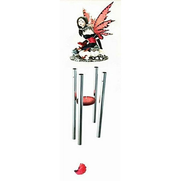 Red Tribal Fairy With Dragon Hatchlings Resonant Relaxing Wind Chime Garden Patio