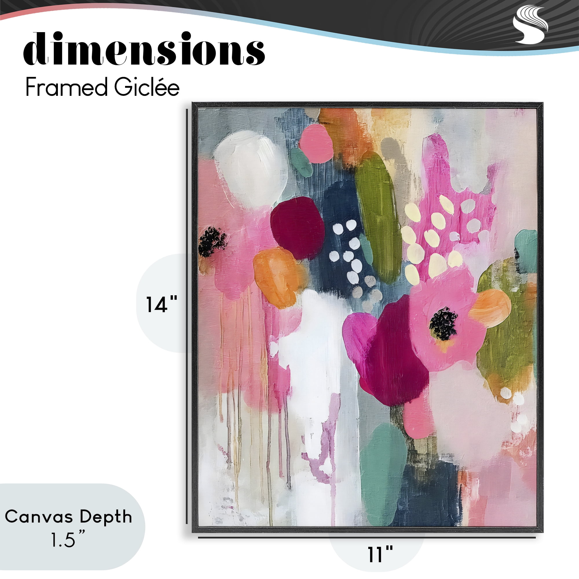 Stupell Industries Paint Drip Blooms Cascade Black Framed Giclee Art, design by Riley B