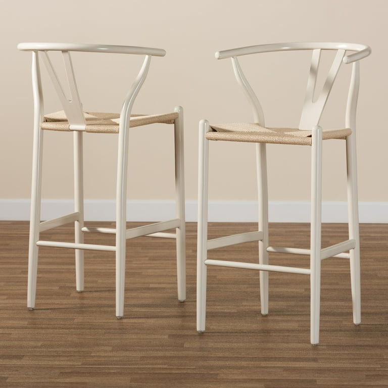 Baxton Studio Paxton Bar Stool White and Beige Set of 2