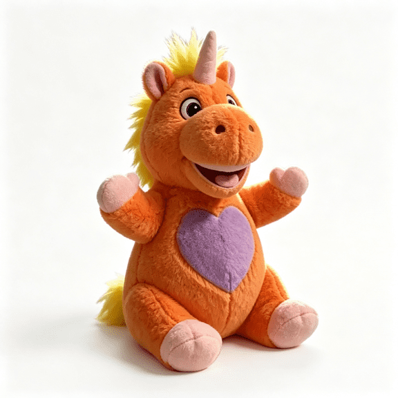 Unicorn Plush Toy,Soft Cuddly Plush with Bright Orange Body and Yellow Mane,Friendly Sitting Plush for Display Bedtime and Gift Giving