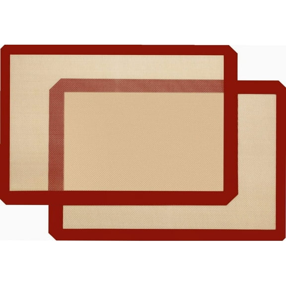 Silicone Baking Mat, 2 Pack Non-Stick Food Grade Silicone Mat for Baking, Reusable Heat Resistant Half Sheet Baking Mat for Cookies Macarons Bread Pastry (16.5"x11.6", Red)