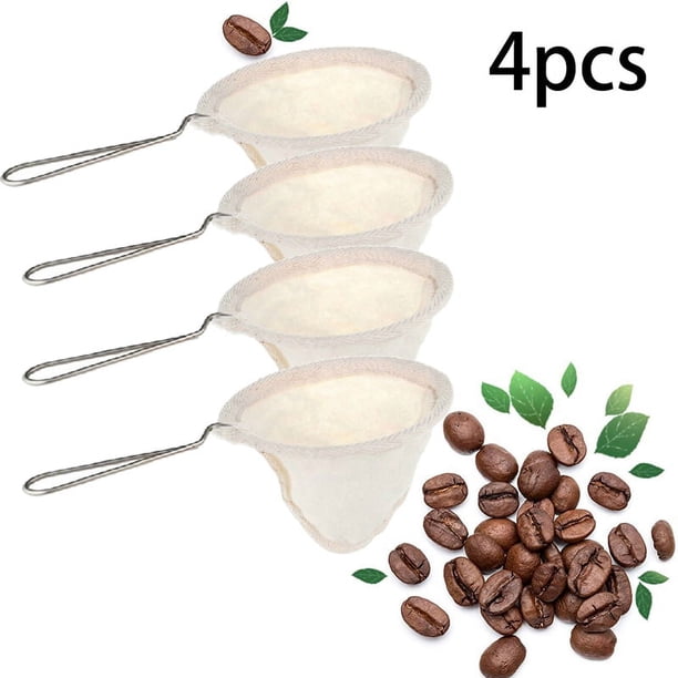 4 filtros de café de tela de franela reutilizables con mango, accesorios hechos a mano para uso doméstico