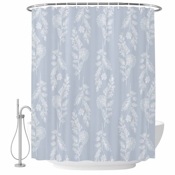 Light Blue Botanical Shower Curtain, Waterproof Shower Curtains for Bathroom, Pastoral Elegant Spring Floral Washable Fabric Bathtub Curtain Set Bath Decor with 12 Hooks Long 72"x84"