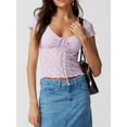 thumbnail image 3 of Women's Summer Fitted Crop Tops Short Sleeve Low Cut Tie Up Cropped Lace T-shirt, 3 of 7