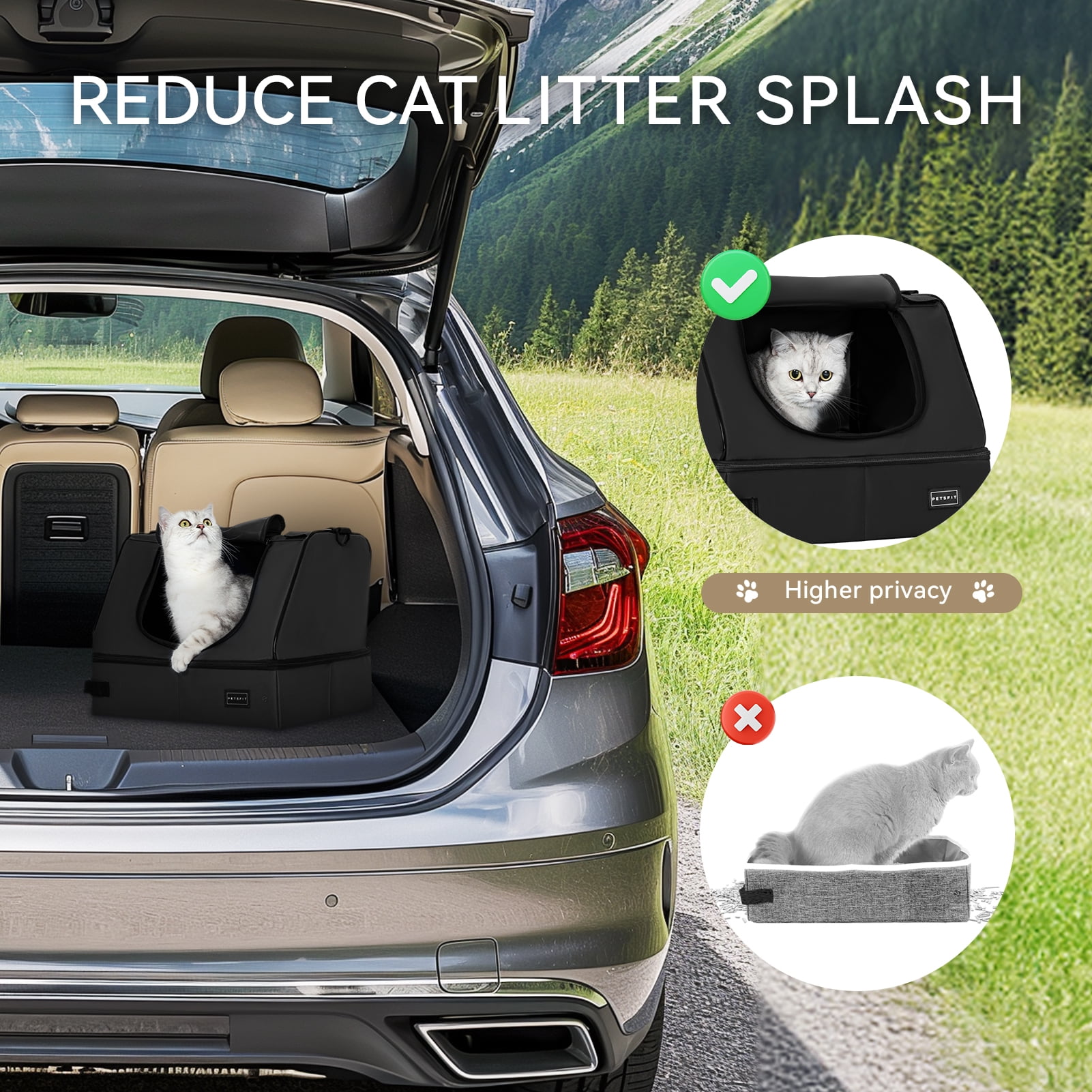 PETSFIT Portable Cat Litter Box,Covered Travel Litter Boxes for Cats,Machine Wash,Leak-Proof, Foldable ,Black