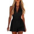 thumbnail image 3 of Women's Solid Color Sleeveless Jumpsuit, 100% Polyester Soft Fabric, Elastic Waist, Casual Fashion Lounge Pants, Summer Beach Outdoor Vacation Trousers, Jumpsuit | VerBelle,Black L, 3 of 8