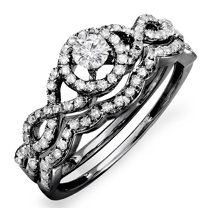 0.50 Carat (ctw) Black Rhodium Plated 14K White Gold Round Diamond Ladies Bridal Engagement Ring Set