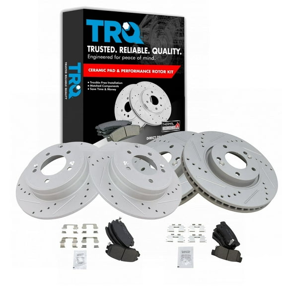 TRQ Front and Rear Performance Brake Pad & Rotor Kit Brake Pads Brake Rotors Set Ceramic Premium G-Coated Fits Select 2006-2008 Hyundai Sonata
