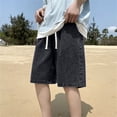 thumbnail image 2 of Migroa Men's Denim Shorts Baggy Jean Shorts Elastic Drawstring Waist Baggy Jorts Streetwear Summer Casual Loose Fit Wide Straight Leg Jorts Grey M, 2 of 8