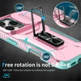 thumbnail image 4 of For iPhone 16 Pro Max Slim Fit Shockproof Hybrid with Slide Camera Cover & Rotated Ring Kickstand, [Military-Grade] Phone Case For iPhone 16 Pro Max 6.9",Pink Green,For iPhone 16 Pro Max, 4 of 8