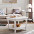 thumbnail image 4 of Traditional Round Coffee Table with Open Storage Shelf,2-Tier Storage Wood Center Circle Accent Table for Living Room, Bedroom, Apartment, Studio and Small Spaces, 30 x 30 x 18 inches, 4 of 26