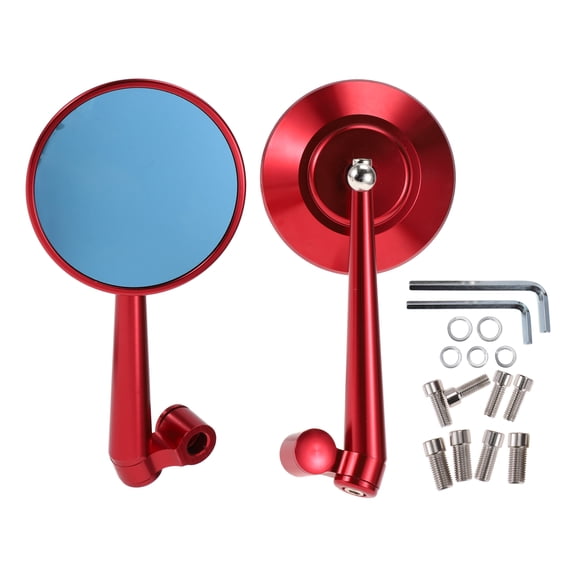 Unique Bargains 1 Set Universal Motorcycle Rear View Mirrors Adjustable Bar End Side Mirrors Mount M8/M10 Red Aluminum Alloy Round Shape