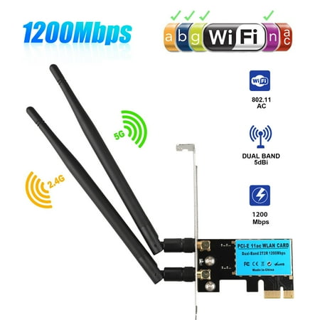 Pci Ac Wifi Adapter EEEkit PCI Express WiFi Card PCIe Wireless Adapter 1200Mbps 2.4/5GHz Dual Band WiFi USB for Desktop Windows 7/8.1/10 ()