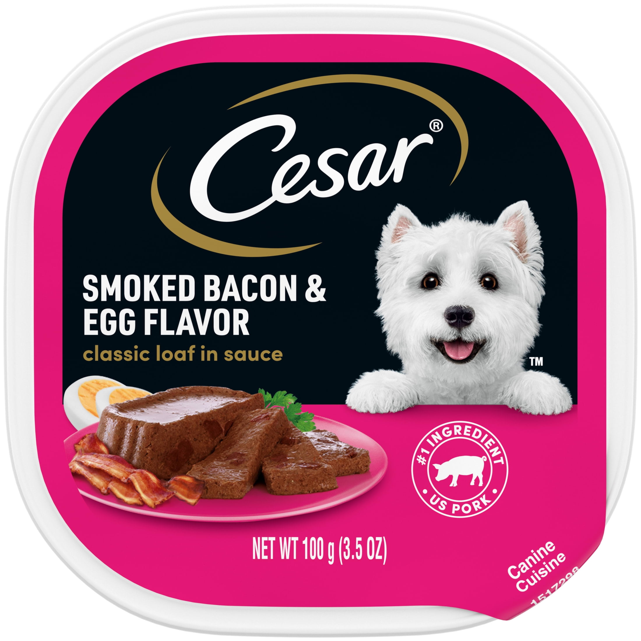 (3 pack) Cesar Classic Loaf in Sauce Wet Dog Food, Bacon & Egg Flavor, 3.5 oz. Easy Peel Trays, 24 Count
