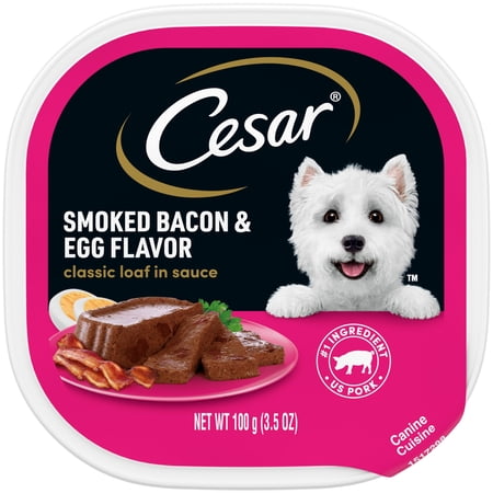 (3 pack) Cesar Classic Loaf in Sauce Wet Dog Food, Bacon & Egg Flavor, 3.5 oz. Easy Peel Tray