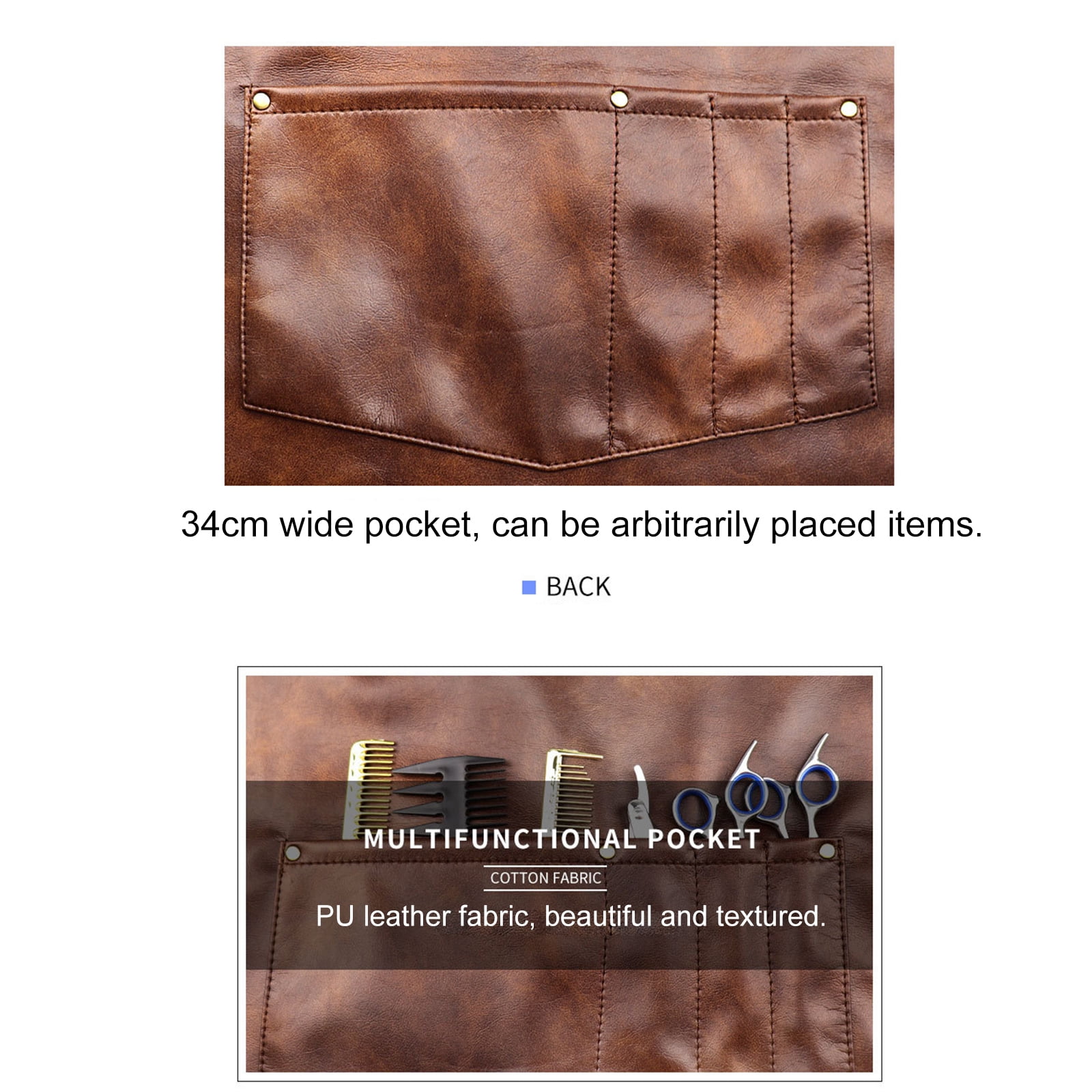Apron for Men Women Waterproof Leather Apron with Pockets Cross-Back Straps for Kitchen BBQ Cooking Barber Barista Apron Handworking