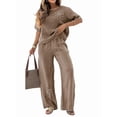 thumbnail image 3 of Women'S Plus Size Summer Two Piece Sets Cap Sleeve Floral Blouse Belted Pants Outfits Brown XXL, 3 of 8