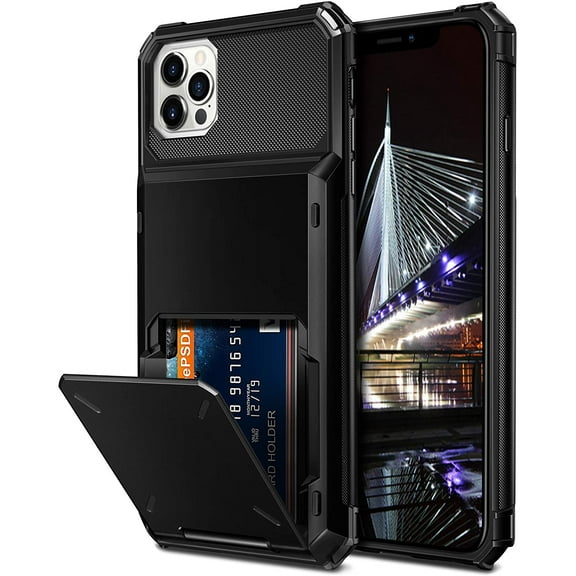 Compatible with iPhone 12 Pro Case 5G Wallet 4-Card Slot Credit Card Holder Flip Hidden Pocket Dual Layer Protective Hard Shell Back Cover Compatible with iPhone 12 Pro Black