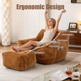 thumbnail image 2 of Eyisean 43" Corduroy Oversized Bean Bag Chair with Ottoman & Side Pocket, Comfy Reading Nook Lounge Chair with Armrests & Back Handle, Lazy Beanbag Floor Sofa for Adults, Bedroom, Living Room, 2 of 10