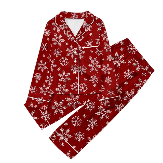 LUOGENLI Pyjamas pour Filles Taille 7-26 Manches Longues Ensemble de Pyjamas Décontractés Imprimés Boutonnés Col Rabattu Manches Longues et Pantalons Pyjamas pour Filles Taille 14-28 Rouge 9-10 Ans