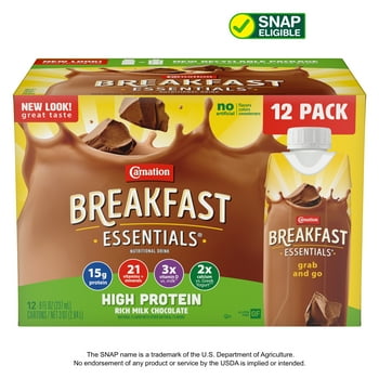 Carnation Breakfast Essentials High Protein tional Drink, Rich Milk Chocolate, 15 g Protein, 12 - 8 fl oz Cartons