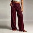 thumbnail image 2 of TEAJOPSUU Wide Leg Pants for Women Comfy Corduroy Drawstring Elastic Waist Palazzo Trousers with Pockets Casual Daily Vacation Pants Burgundy, 2 of 6