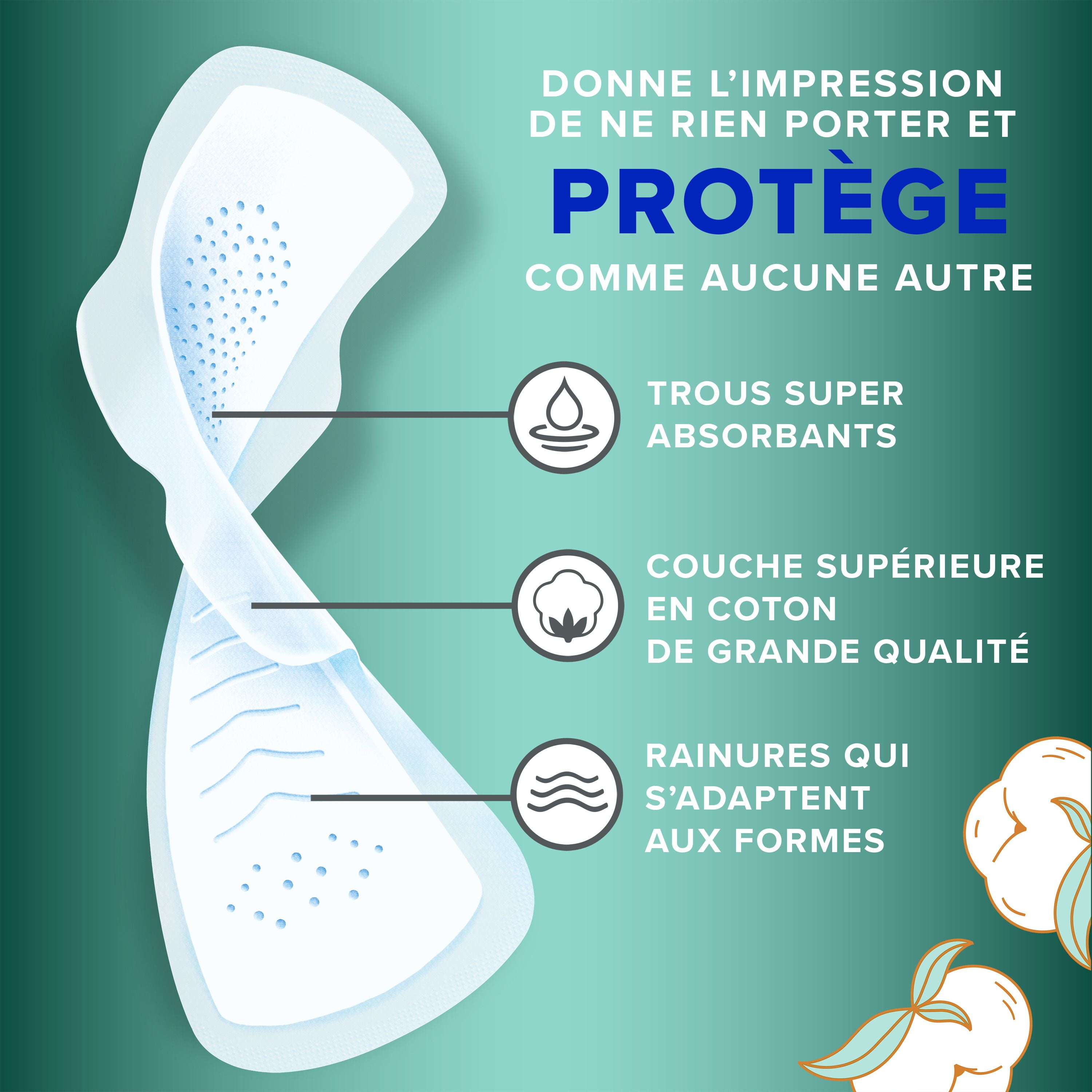 Serviettes Always Pur coton, de nuit, flux très abondant, avec ailes, pour femmes, taille 5, non parfumées 18CT