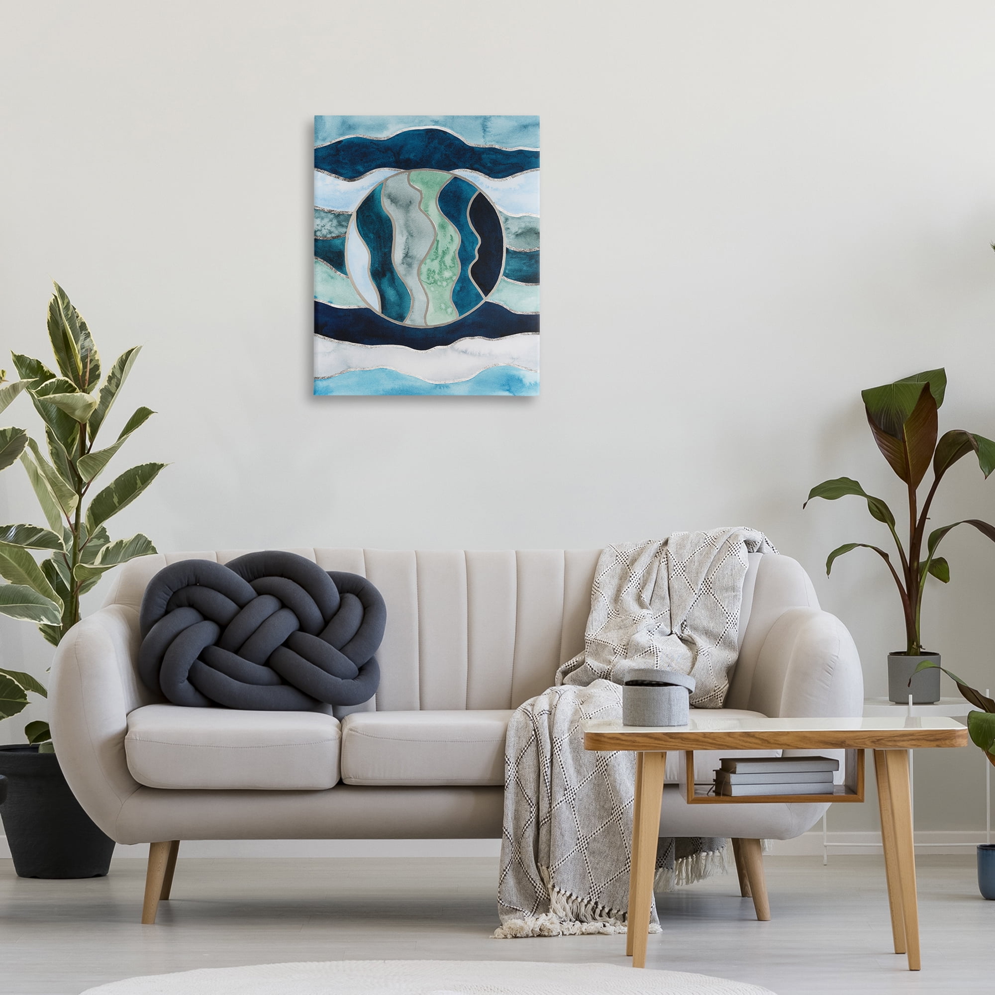 Stupell Industries Rotated Circle on Waves Abstract Painting Wrapped Canvas Art Print Wall Art, 24 x 30