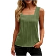 thumbnail image 5 of HomeDM Women's Sleeveless Tank Tops Square Neck Loose Fit Summer T-Shirts Solid Color Trendy Pleated Tops Army Green Size XL, 5 of 7