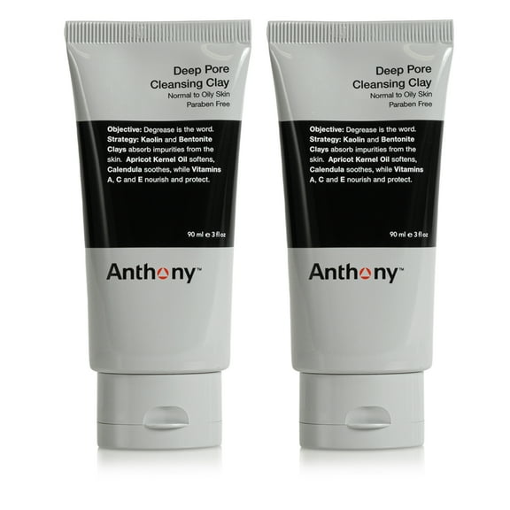 Anthony Deep Pore Cleansing Clay, 3 Fl Oz, Contains Kaolin and Bentonite Clays, Apricot Oil, Calendula, Vitamins A, C, and E, Removes Dirt, Sweat, and Oil While Deep Cleansing Pack of 2