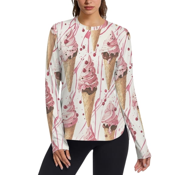 FORMRS Womens Long Sleeve Shirts UPF 50 Sun Protection Quick Dry Fishing Hiking Tops, Size S-2XL, Pink Ice Cream Pattern