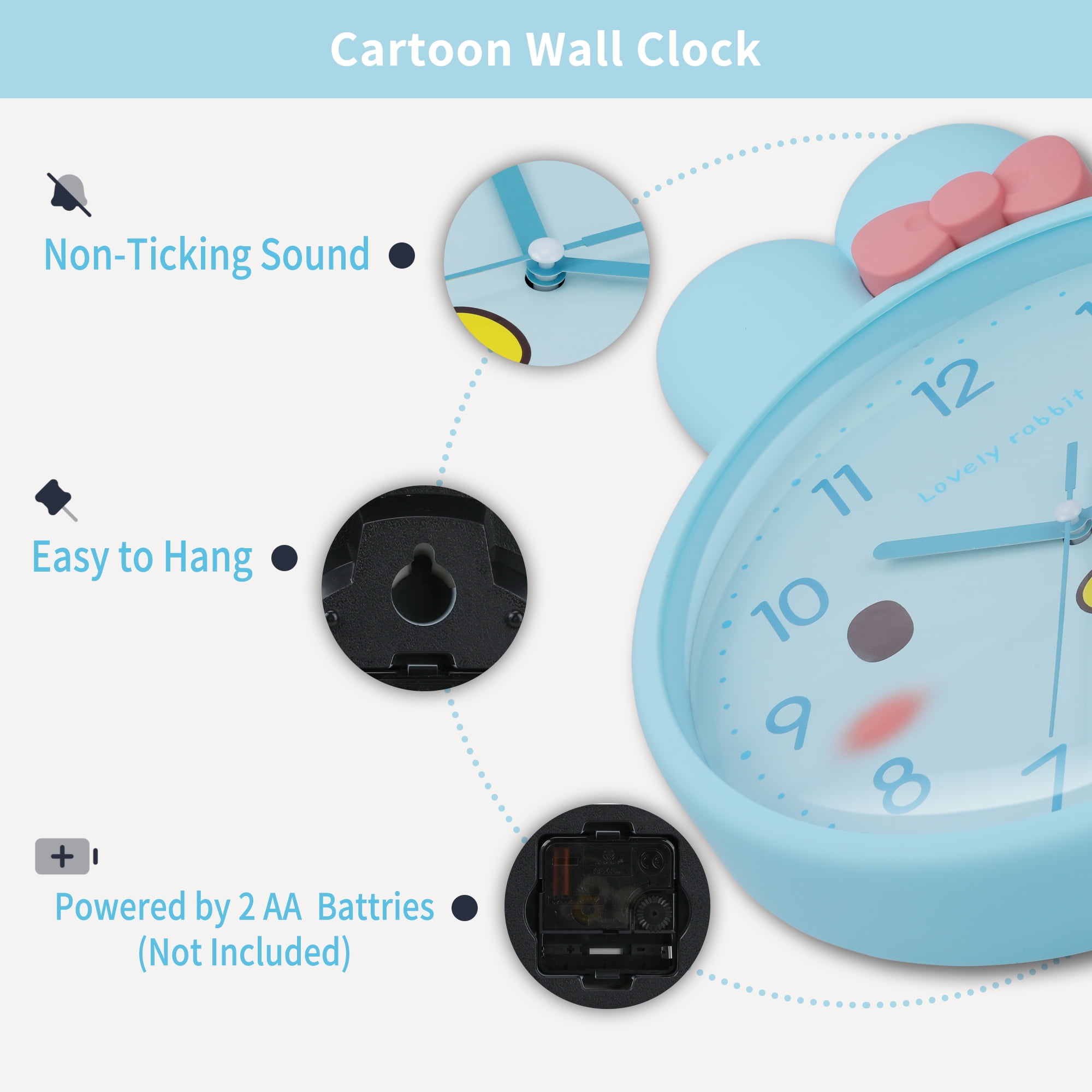 Unique Bargains 1pc Cute Bunny Face 3D Rabbit Wall Clock 13" x 10" x 1.5" Blue
