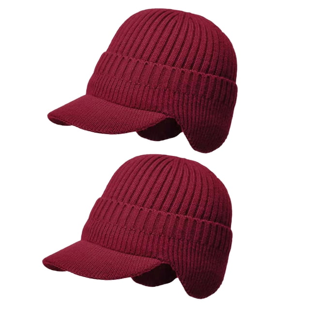 2pcs Elástico Oreja caliente sombrero de punto de invierno W / visera y orejeras para los hombres al aire libre de lana sombrero bufanda Set