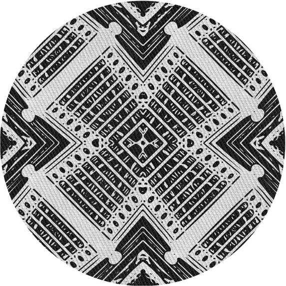 Ahgly Company Indoor Round Patterned Charcoal Black Area Rugs, 7' Round