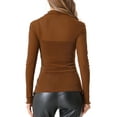 thumbnail image 3 of INSPIRE CHIC Women's Shiny Semi See Through Long Sleeve Slim Party Blouse M Sheer Brown Red, 3 of 5