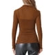 thumbnail image 3 of INSPIRAR CHIC Blusa de fiesta de manga larga semi transparente brillante para mujer XS color marrón rojo, 3 of 5
