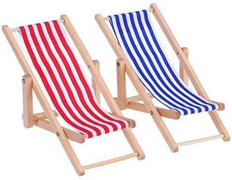 Blue Metal Garden Deckchair Folding Adjustable Reclining Green Stripe x2 