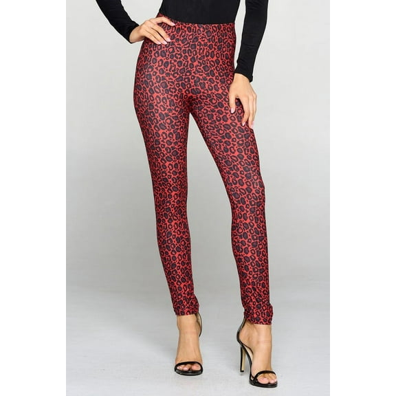 K-Cliffs Women's Plus Size Classic Leopard Print Peach Skin Leggings Red, Polyester