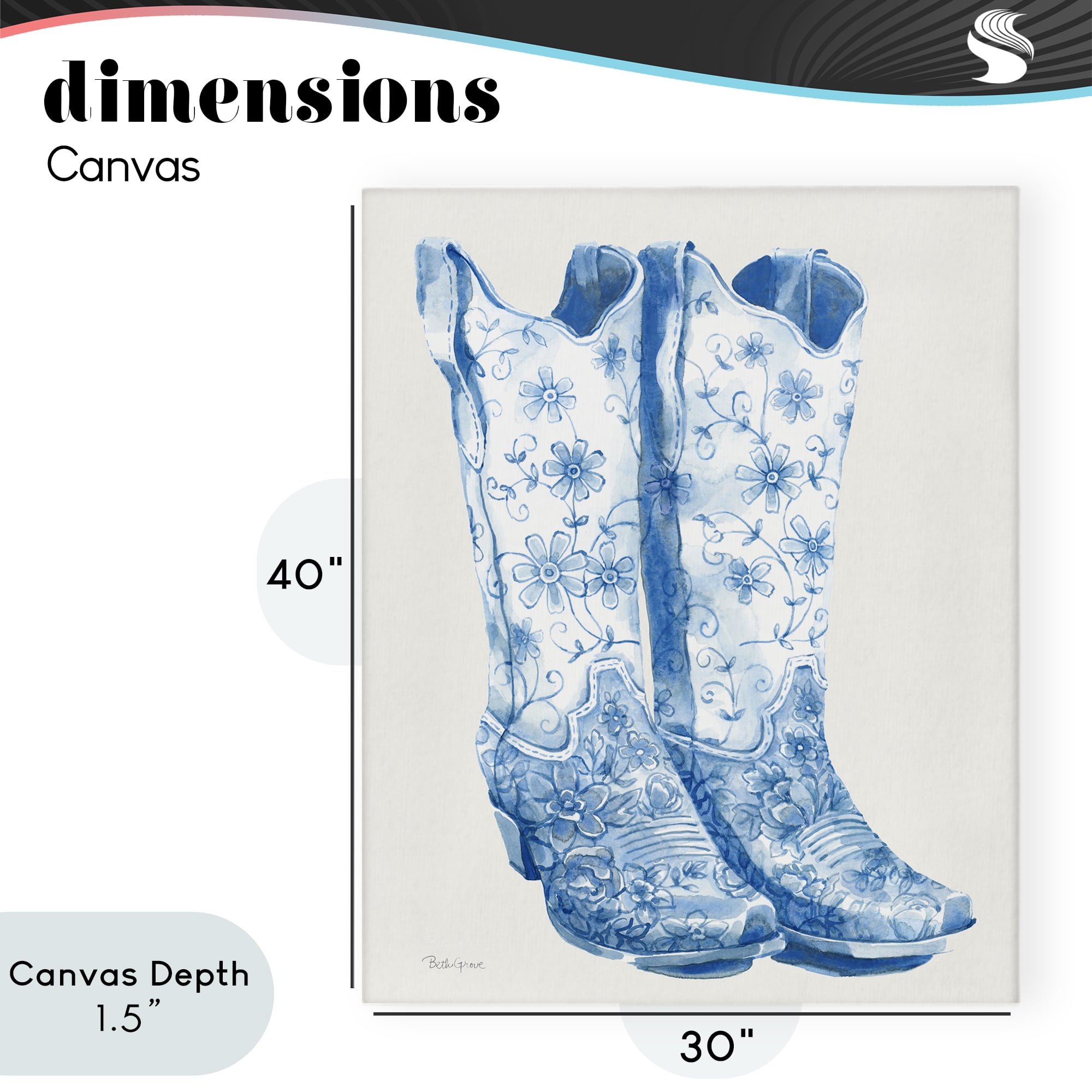 Stupell Industries Blue Boots with Floral Embroidery Canvas Wall Art, design by Beth Grove