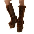 thumbnail image 5 of Mostsola Platform Snow Boots for Women Furry Cozy Knee High Boots Lace up Winter Boots, 5 of 9