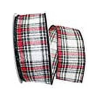 Wire Edged Lauren Plaid Stitches Red, Black and White Twill Christmas Ribbon 2 1/2" - 10 Yards …