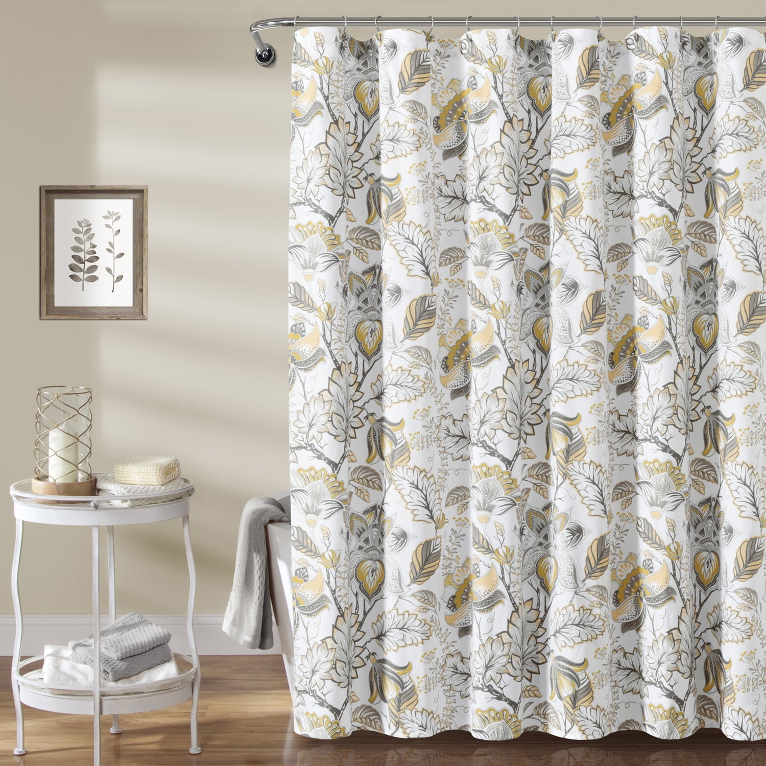 Lush Decor Cynthia Jacobean Shower Curtain Yellow/Gray Single 72x72 ...